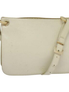 PRADA Shoulder Bag Leather Beige Auth bs23766